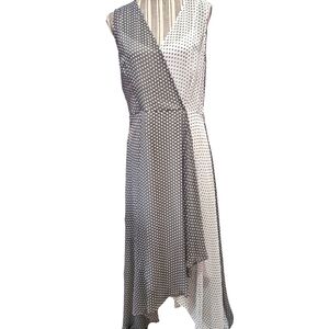 Calvin Klein Women Faux Wrap Around Polka-dot Gray&White  Maxi Dress Size 12